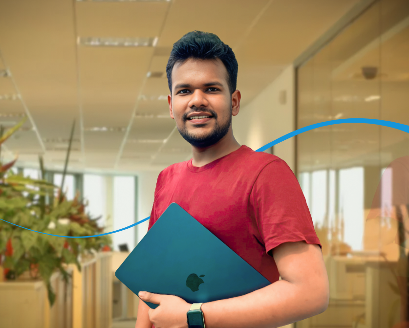 Subhankar Rout, Product Designer, working at his desk